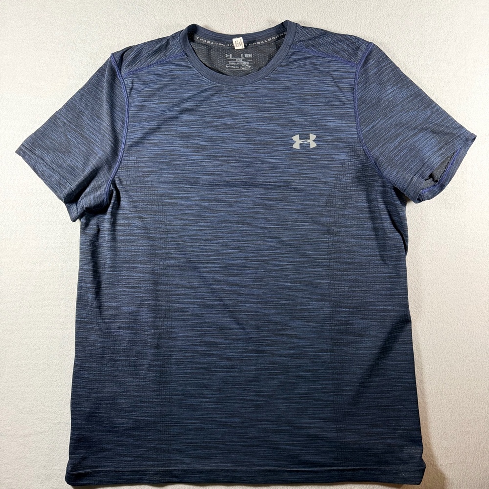 Under Armour Threadborne Heatgear Mens Shirt Size XL Fitted Navy Blue Space Dye